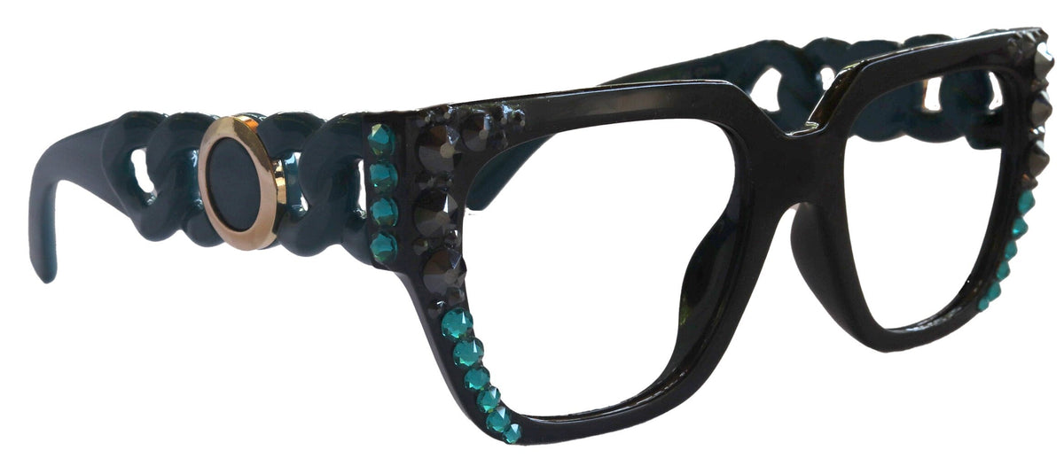 Belleville, Bling Line Bifocal OR Non-Bifocal Reading Glasses, Women Readers, W European crystals, Square optical Frames by NY Fifth Avenue
