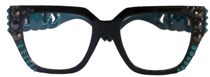 Belleville, Bling Line Bifocal OR Non-Bifocal Reading Glasses, Women Readers, W European crystals, Square optical Frames by NY Fifth Avenue