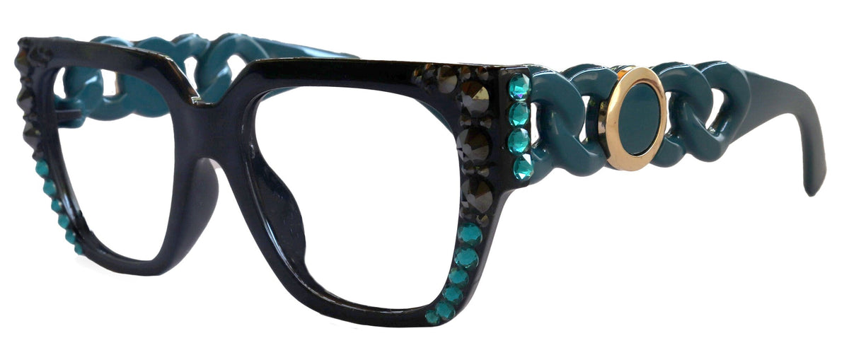 Belleville, Bling Line Bifocal OR Non-Bifocal Reading Glasses, Women Readers, W European crystals, Square optical Frames by NY Fifth Avenue