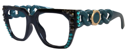 Belleville, Bling Line Bifocal OR Non-Bifocal Reading Glasses, Women Readers, W European crystals, Square optical Frames by NY Fifth Avenue