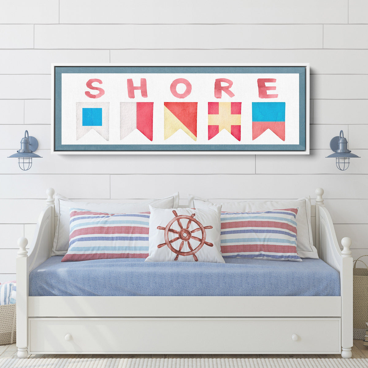 Framed Shore House Sign - Nautical Flag Canvas Coastal Wall Decor by Off The Square Designs