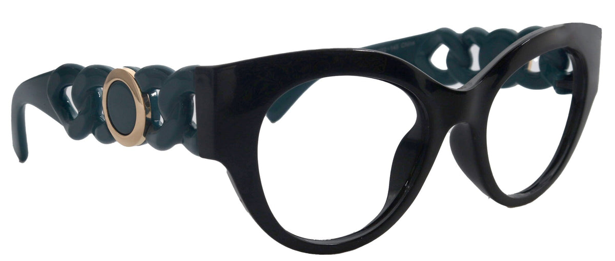 Athena's Fashion High-End Line Bifocal OR Non-Bifocal Black W Dark Green Reading Glasses Round Chic, Inspired by NY Fifth Avenue by NY Fifth Avenue