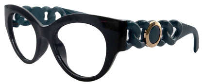 Athena's Fashion High-End Line Bifocal OR Non-Bifocal Black W Dark Green Reading Glasses Round Chic, Inspired by NY Fifth Avenue by NY Fifth Avenue