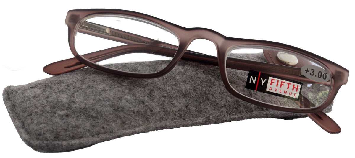 Morgan Premium Reading Glasses HighEnd Magnifying Readers, Transparent Brown Small Rectangular Frame, Inspired by NY Fifth Avenue Lower nose by NY Fifth Avenue