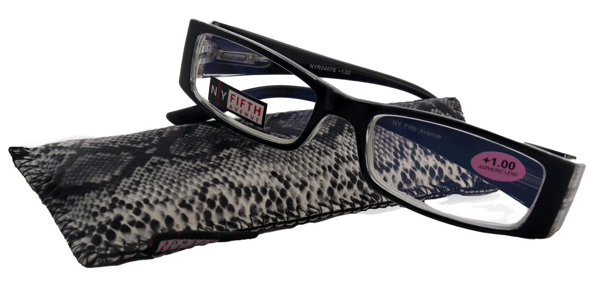 The French (Fleur De Lis) Bayonetta-style, Black rectangular High-End Women Reading Glasses Spring temple Optical Frame NY Fifth Avenue by NY Fifth Avenue