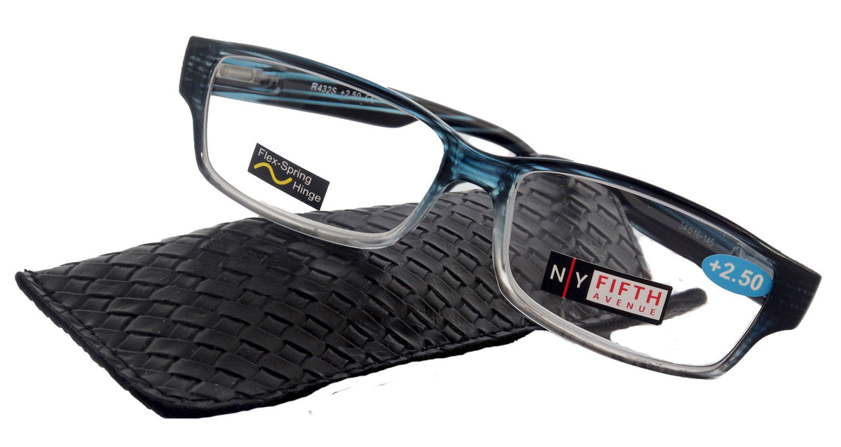 Logan Square Men's Unixes High-End Reading Glasses - Magnifying Readers, Transparent Blue, Rectangular Frame, Inspired by NY Fifth Avenue by NY Fifth Avenue