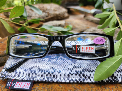 The French (Fleur De Lis) Bayonetta-style, Black rectangular High-End Women Reading Glasses Spring temple Optical Frame NY Fifth Avenue by NY Fifth Avenue