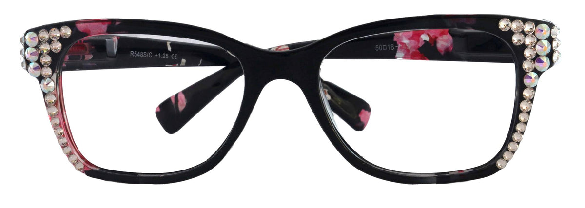 Azul, (Bling) Reading Glasses 4 Women W (Clear)Genuine European Crystals. Black NY Fifth Avenue (Wide frame) by NY Fifth Avenue