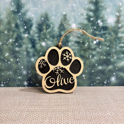 Dog Ornament - Personalized Wood Paw Christmas Ornament - Stocking Stuffer for Dog Mom - custom dog gifts by Joyful Moose