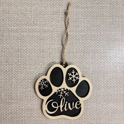 Dog Ornament - Personalized Wood Paw Christmas Ornament - Stocking Stuffer for Dog Mom - custom dog gifts by Joyful Moose