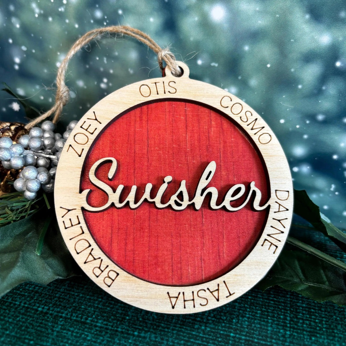 Family Christmas Ornament, Personalized Family Ornament, Wood Laser Cut Engraved Christmas Tree Decoration, Custom Ornament by Joyful Moose