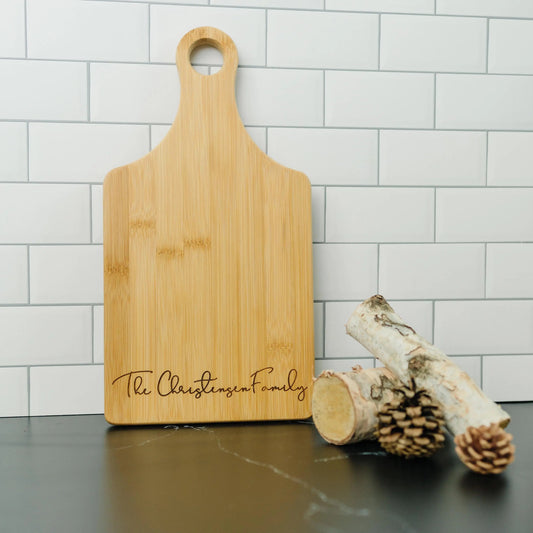 Personalized Bamboo Cutting Board with Handle Custom Kitchen Gift Wedding Gift Farmhouse Kitchen Decor Cheese Board Serving Set Housewarming by Joyful Moose