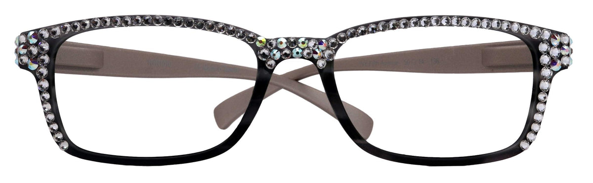 Olivia, BLING (Blue Light Glasses) Women Reading Glasses Adorned with (Full Top) (Clear) Genuine European Crystals. Square, NY Fifth Avenue. by NY Fifth Avenue