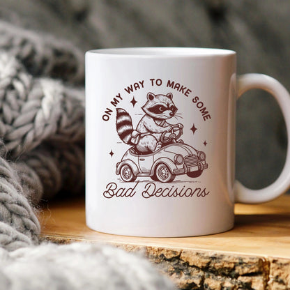 Raccoon Mug On My Way to Make Some Bad Decisions – Funny Raccoon Coffee Mug - Raccoon Driving Humor Gift by Joyful Moose