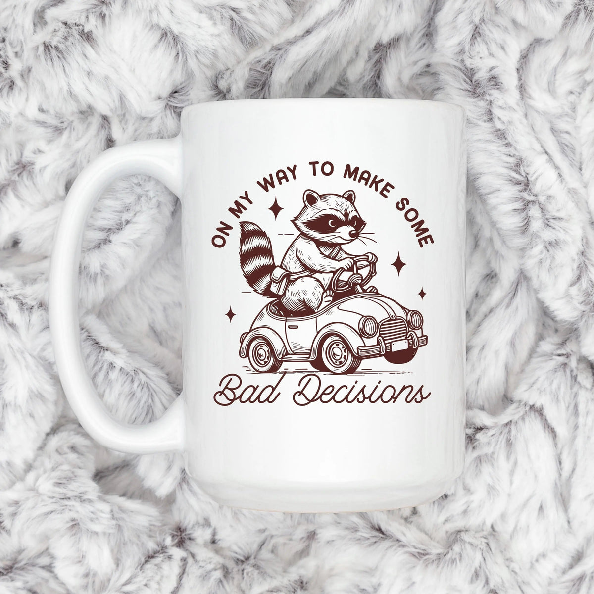 Raccoon Mug On My Way to Make Some Bad Decisions – Funny Raccoon Coffee Mug - Raccoon Driving Humor Gift by Joyful Moose