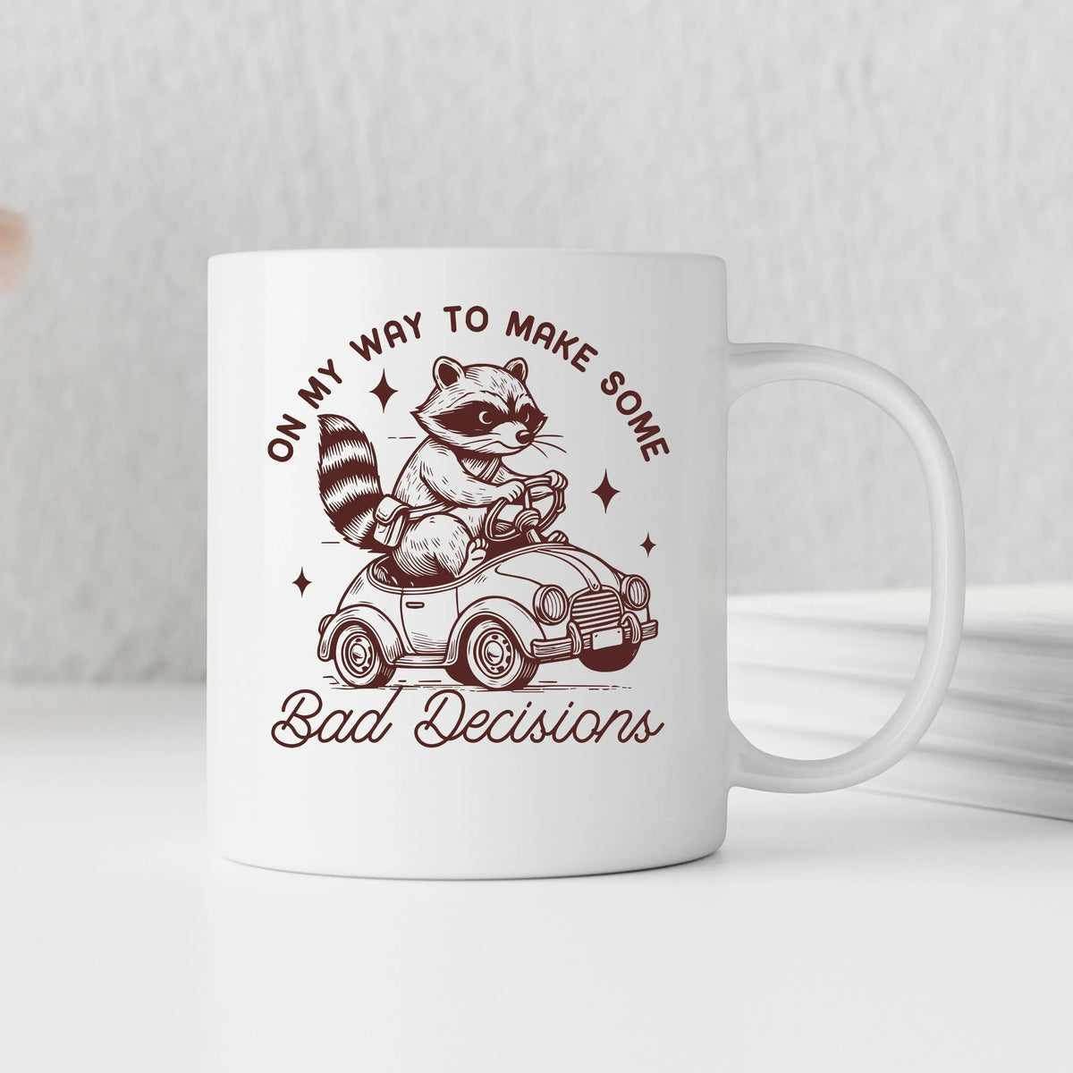 Raccoon Mug On My Way to Make Some Bad Decisions – Funny Raccoon Coffee Mug - Raccoon Driving Humor Gift by Joyful Moose