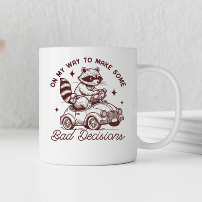Raccoon Mug On My Way to Make Some Bad Decisions – Funny Raccoon Coffee Mug - Raccoon Driving Humor Gift by Joyful Moose
