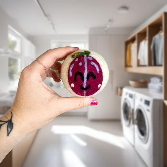 Organic wool dryer balls in Pretty Plum design