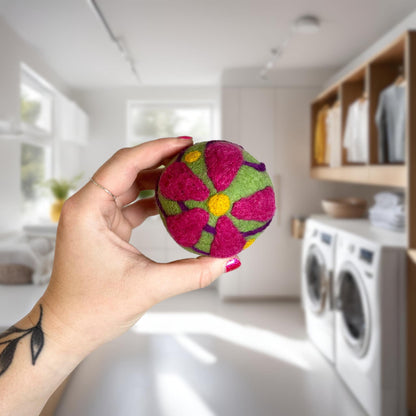 Organic wool dryer balls in Spring Flower design