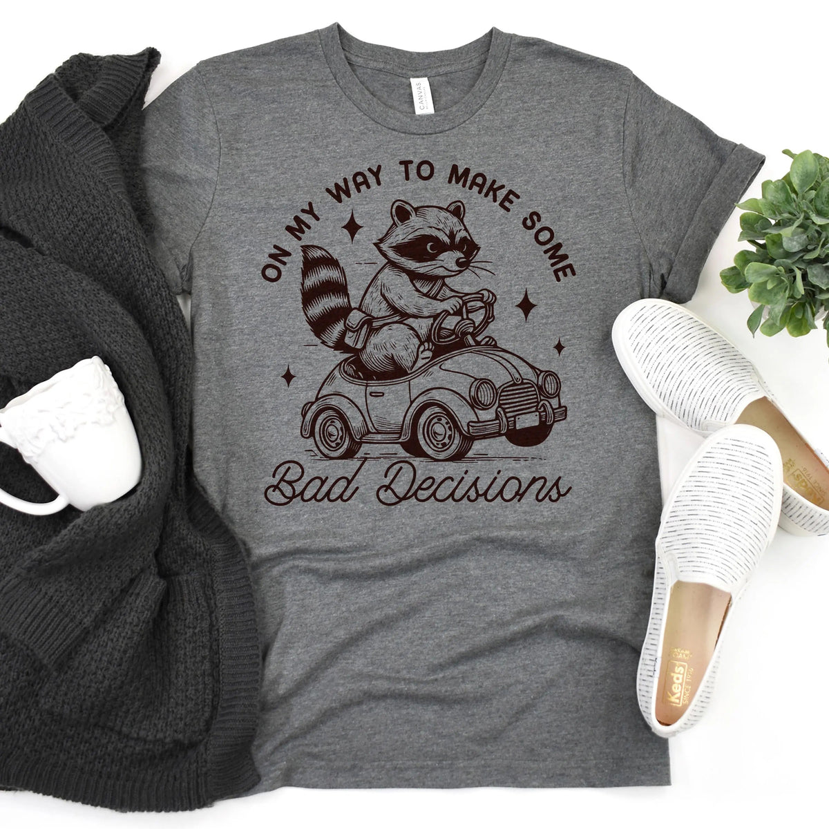Funny Racoon Shirt - On My Way to Make Bad Decisions - Bella Canvas Graphic Tee - Trendy Racoon Shirt by Joyful Moose