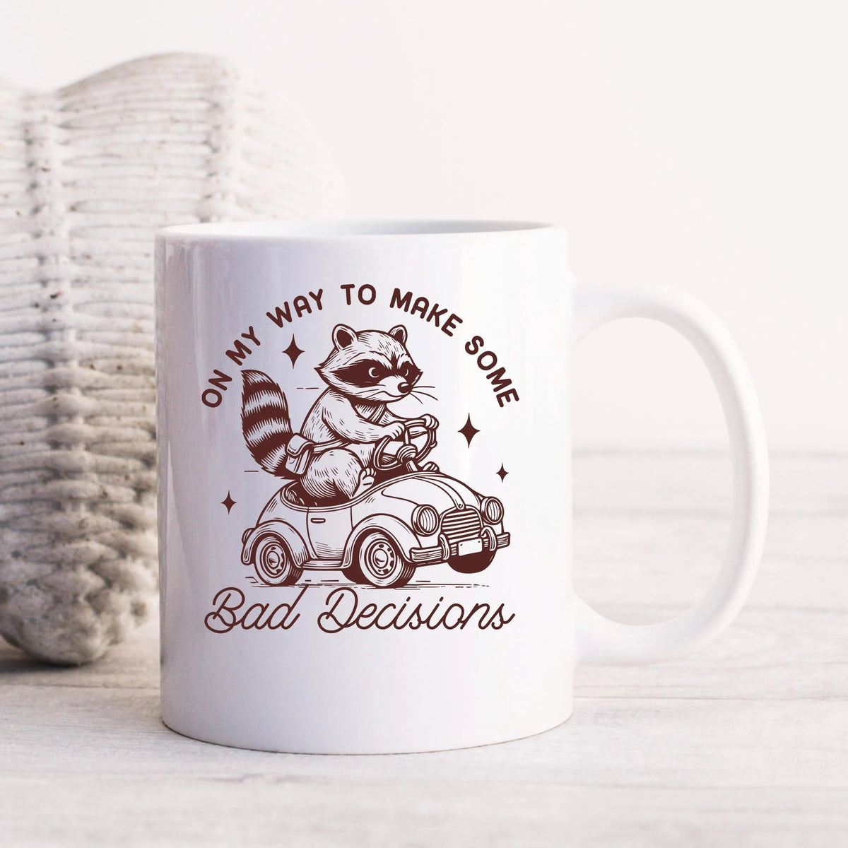 Raccoon Mug On My Way to Make Some Bad Decisions – Funny Raccoon Coffee Mug - Raccoon Driving Humor Gift by Joyful Moose