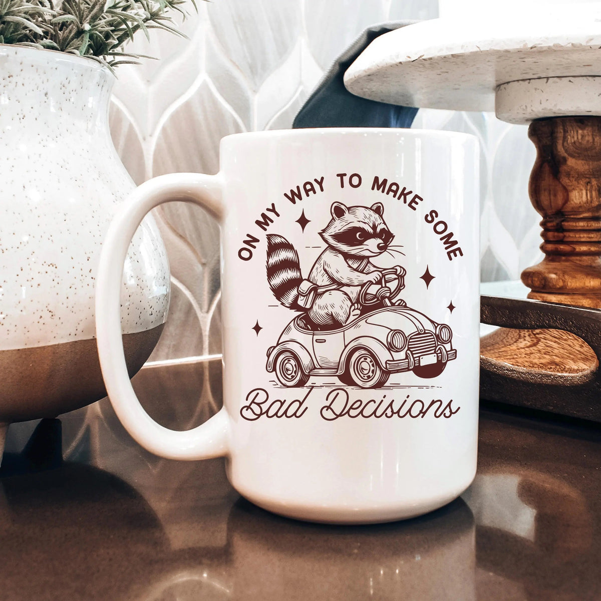 Raccoon Mug On My Way to Make Some Bad Decisions – Funny Raccoon Coffee Mug - Raccoon Driving Humor Gift by Joyful Moose