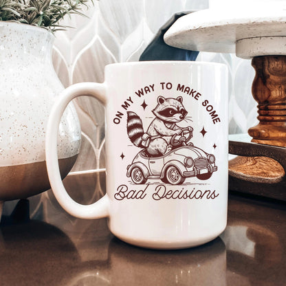 Raccoon Mug On My Way to Make Some Bad Decisions – Funny Raccoon Coffee Mug - Raccoon Driving Humor Gift by Joyful Moose