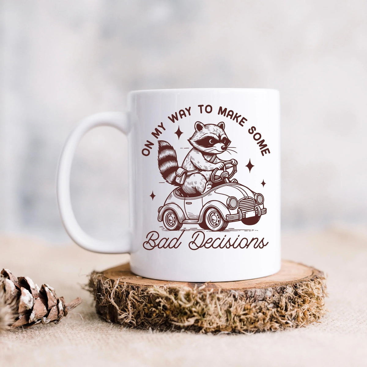 Raccoon Mug On My Way to Make Some Bad Decisions – Funny Raccoon Coffee Mug - Raccoon Driving Humor Gift by Joyful Moose