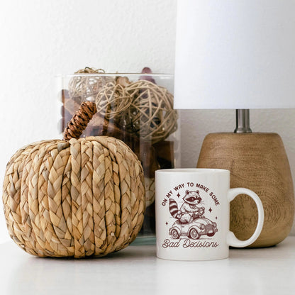 Raccoon Mug On My Way to Make Some Bad Decisions – Funny Raccoon Coffee Mug - Raccoon Driving Humor Gift by Joyful Moose