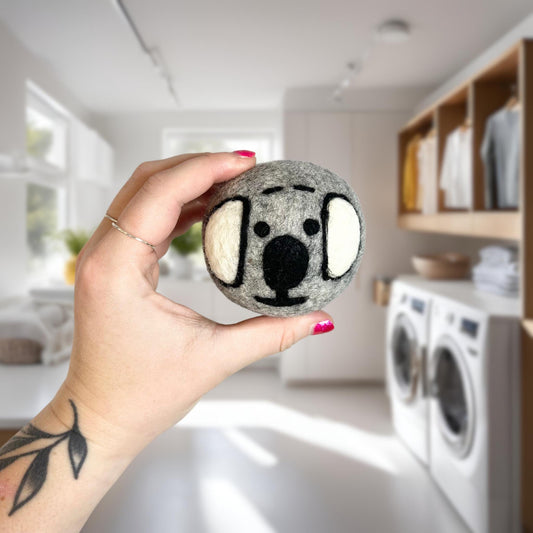 Organic wool dryer balls in Koala design