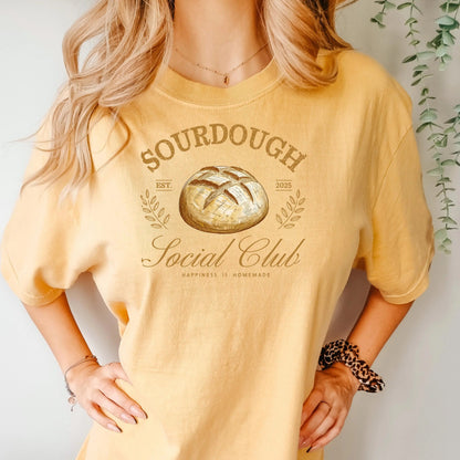 Sourdough Social Club T-Shirt for Bakers and Bread Lovers, Vintage Style Graphic Tee, Homemade Bread Shirt, Gift for Sourdough Fans by Joyful Moose
