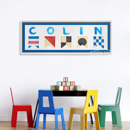Personalized Nautical Flag Kid's Name Framed Canvas Print by Off The Square Designs