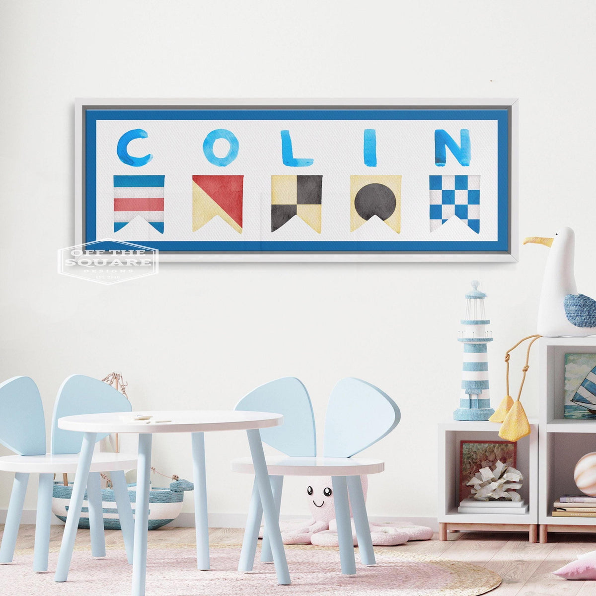 Personalized Nautical Flag Kid's Name Framed Canvas Print by Off The Square Designs
