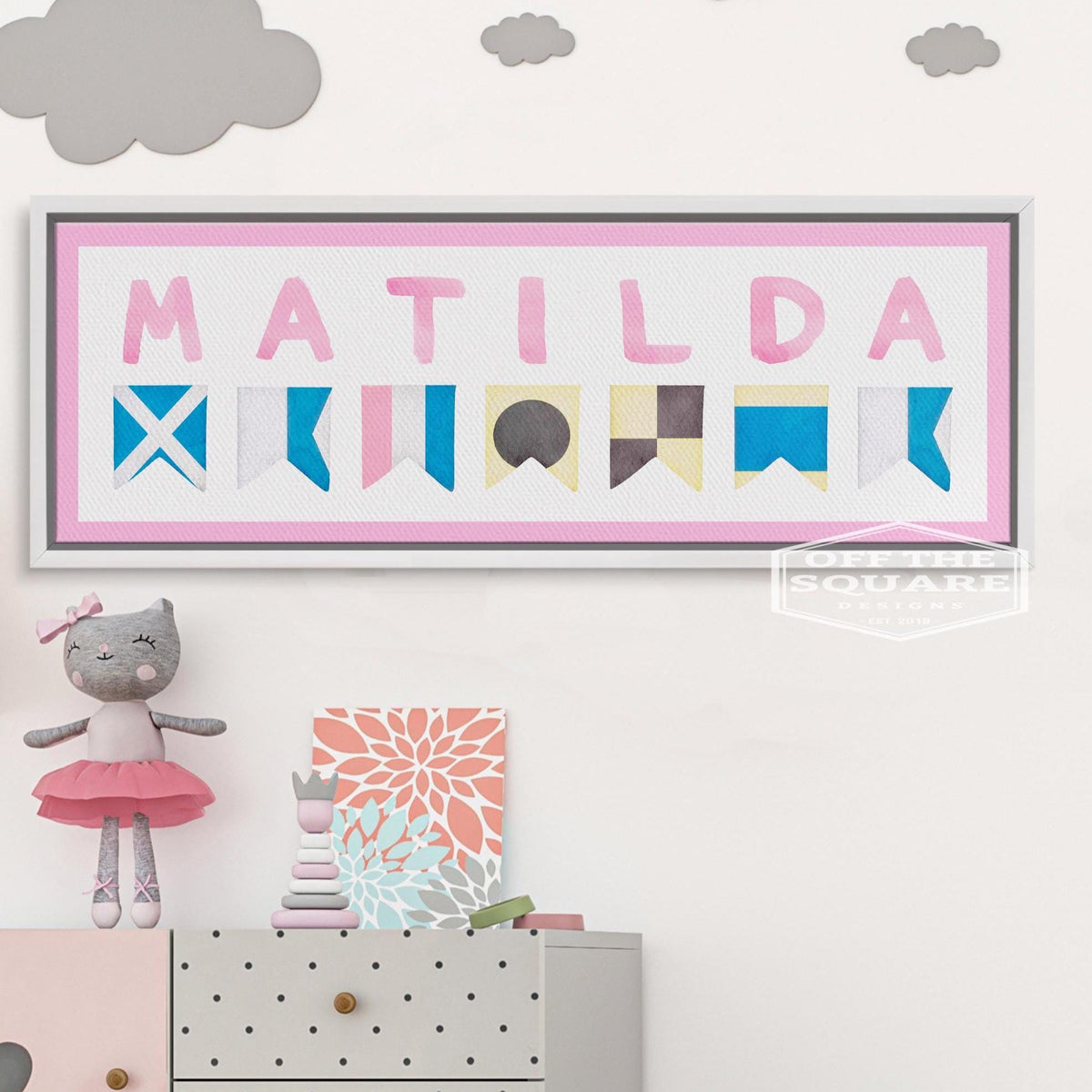 Personalized Nautical Flag Kid's Name Framed Canvas Print by Off The Square Designs