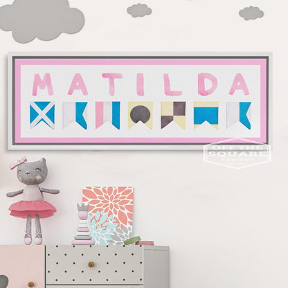 Personalized Nautical Flag Kid's Name Framed Canvas Print by Off The Square Designs