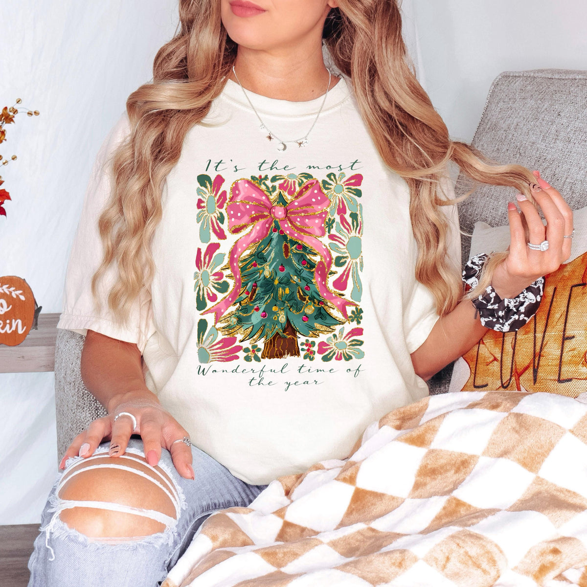 Most Wonderful Time of Year T-Shirt Comfort Colors Christmas Tree Graphic Holiday Pajama Top Cozy Gift by Joyful Moose