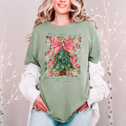 Most Wonderful Time of Year T-Shirt Comfort Colors Christmas Tree Graphic Holiday Pajama Top Cozy Gift by Joyful Moose
