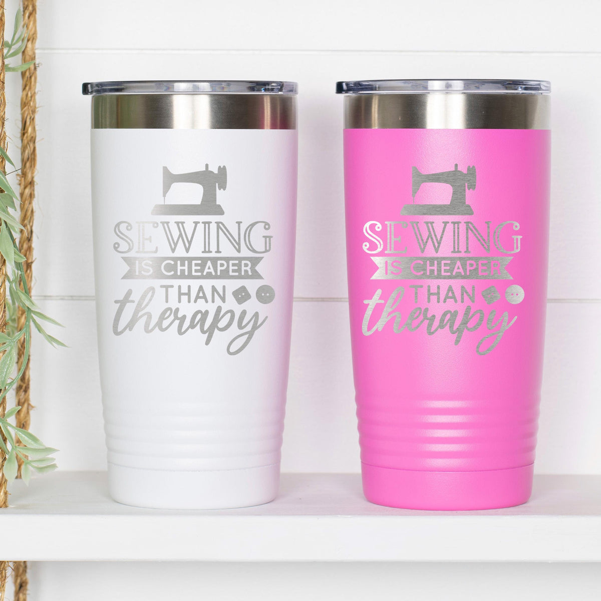 Personalized Sewing Tumbler 20 oz stainless steel insulated drinkware for crafters, hot or cold beverage travel mug, gift for sewists by Joyful Moose