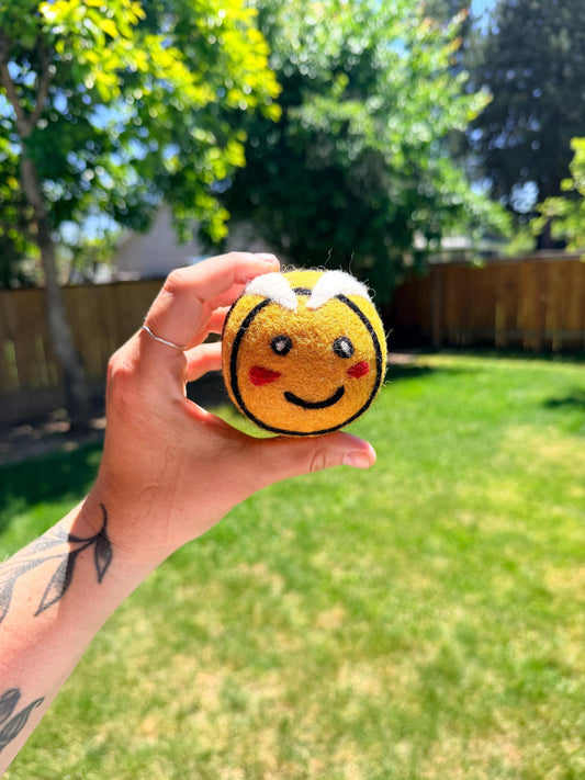 Organic wool dryer balls in Buzz the Bumble Bee design