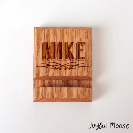 Engraved Wood Phone Holder - Wood Docking Station - Groomsmen Gift by Joyful Moose