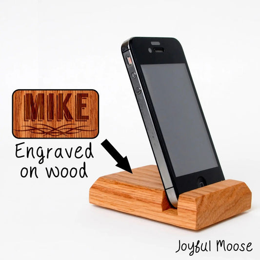 Engraved Wood Phone Holder - Wood Docking Station - Groomsmen Gift by Joyful Moose