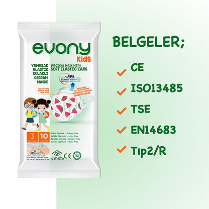 Evony Children's Face Mask: 10-Pack - TSE Certified, Soft, Comfortable, & Allergy-Free Kids Face Masks for Reliable Respiratory Protection by Beauty Care Bag