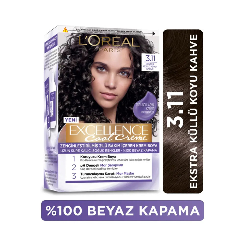 L'Oreal Excellence Cool Creme 3-11 Extra Ash Dark Brown Hair Dye by Beauty Care Bag