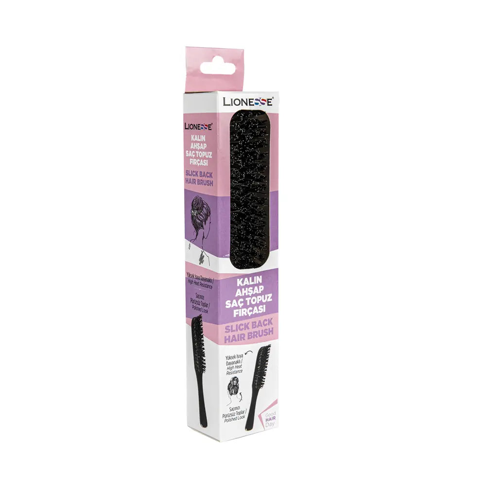 Lionesse Thick Wooden Hair Bun Brush for Professional Styling by Beauty Care Bag