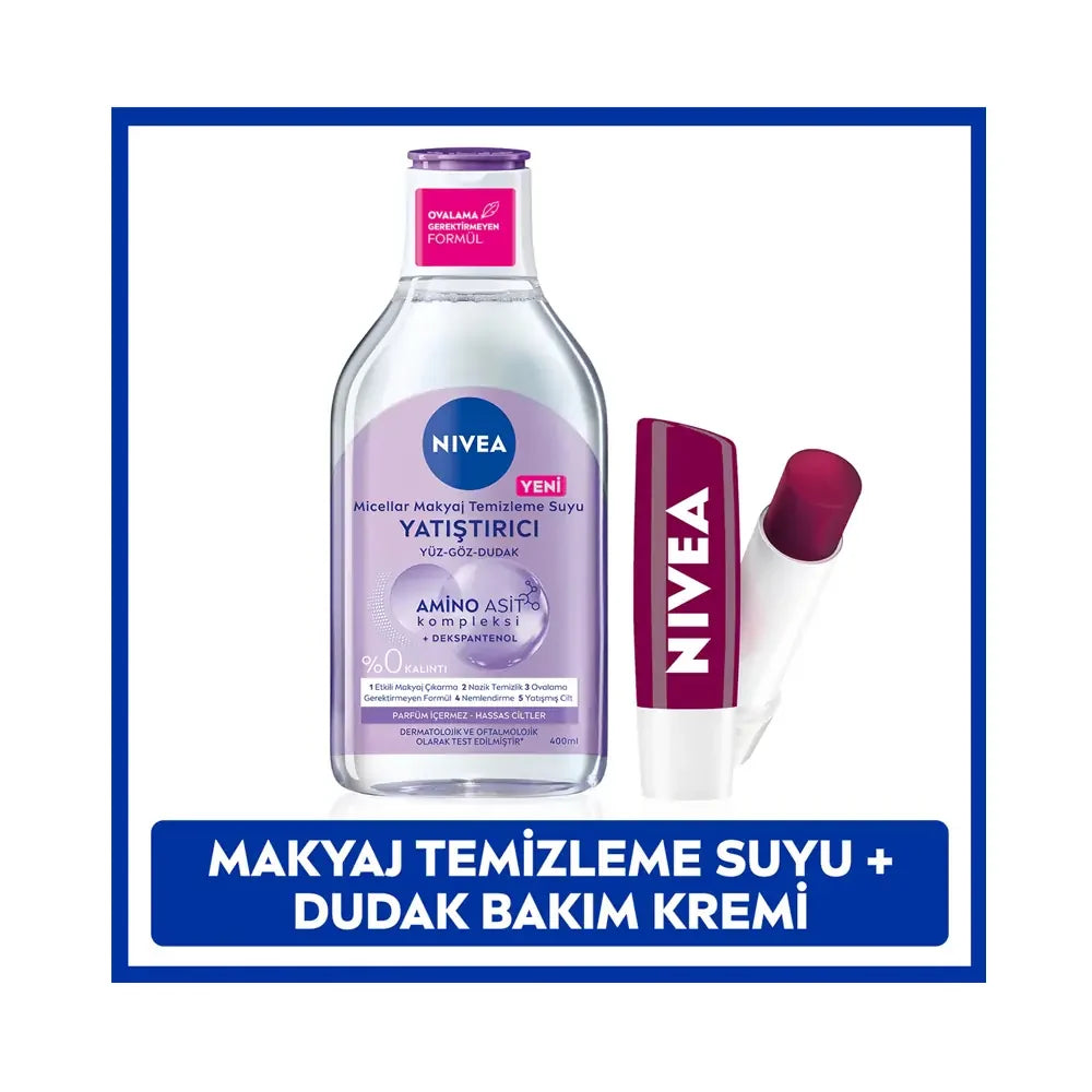 Nivea Micellar Cleansing Water & Blackberry Lip Balm Set by Beauty Care Bag