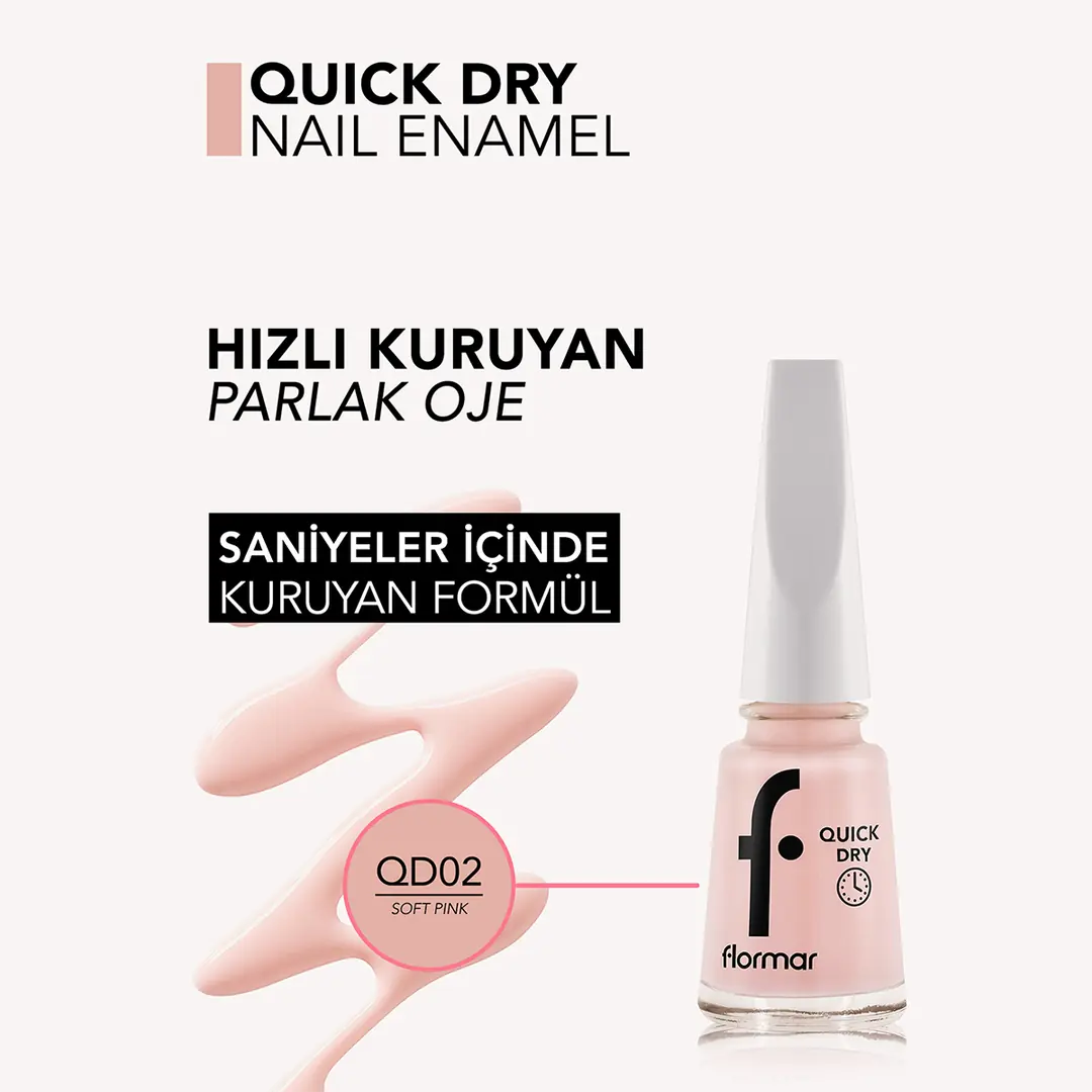 Flormar Quick Dry Nail Enamel QD02 Fast-Drying Polish 11ml by Beauty Care Bag