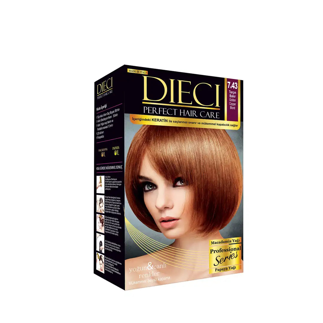 Dieci Perfect Kit Hair Color 7-43 Cinnamon Copper by Beauty Care Bag