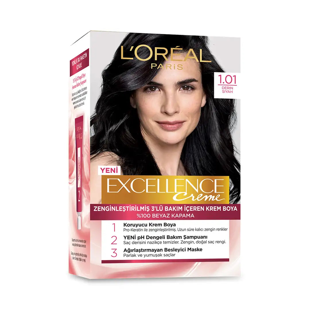 Loreal Excellence Creme Hair Dye 1-01 Deep Black by Beauty Care Bag