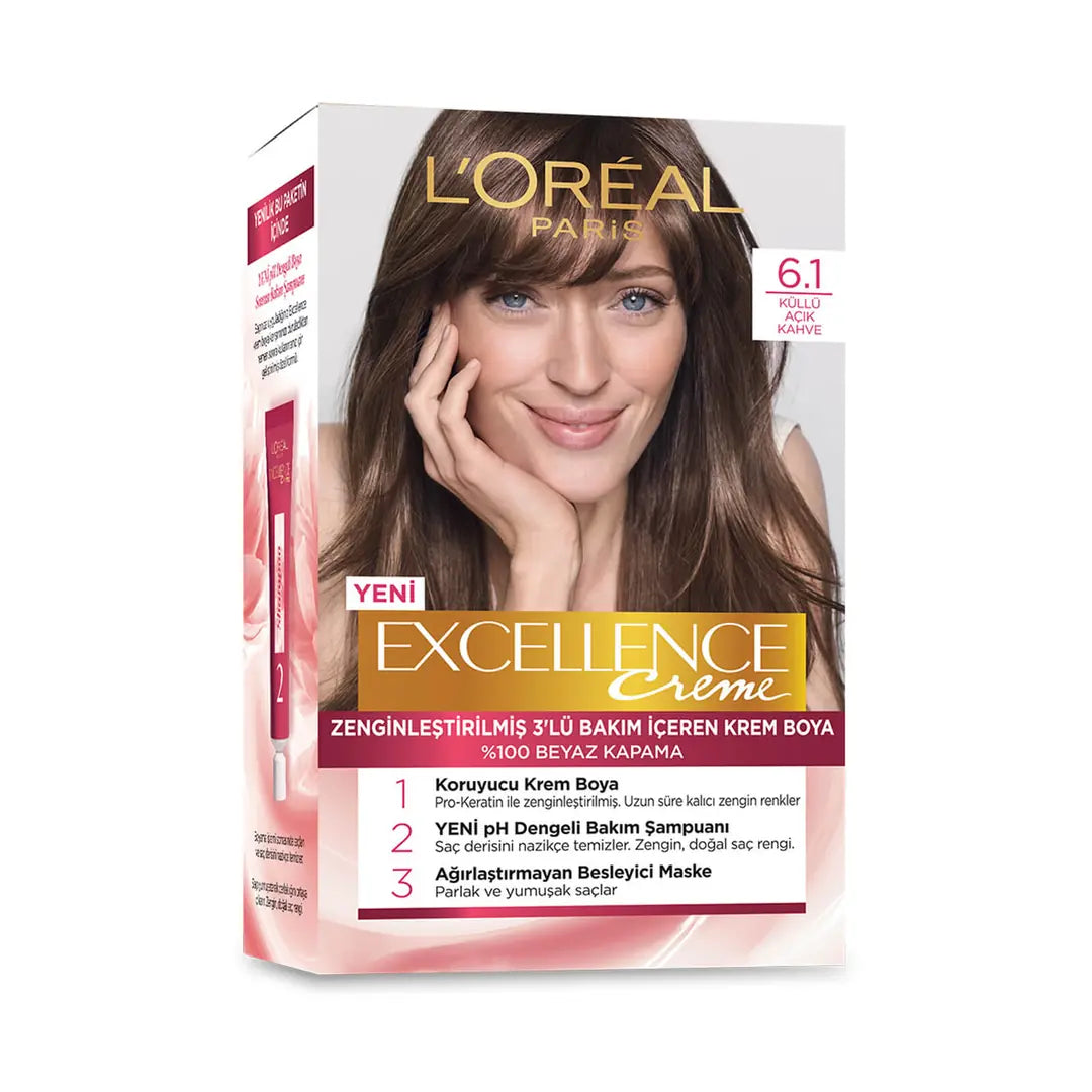 L'Oreal Paris Excellence Creme Hair Color 6-1 Ash Light Brown by Beauty Care Bag