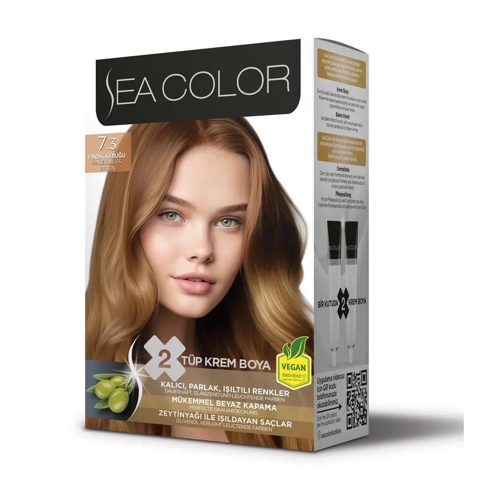 Sea Color Hair Color Cream Set 7.3 Hazelnut Rich Color 2-Pack by Beauty Care Bag